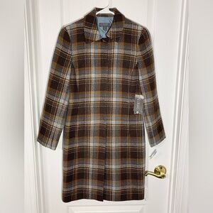 NWT Y2K Classiques Entier Plaid Wool Coat Vintage Brown Blue 2 Petite